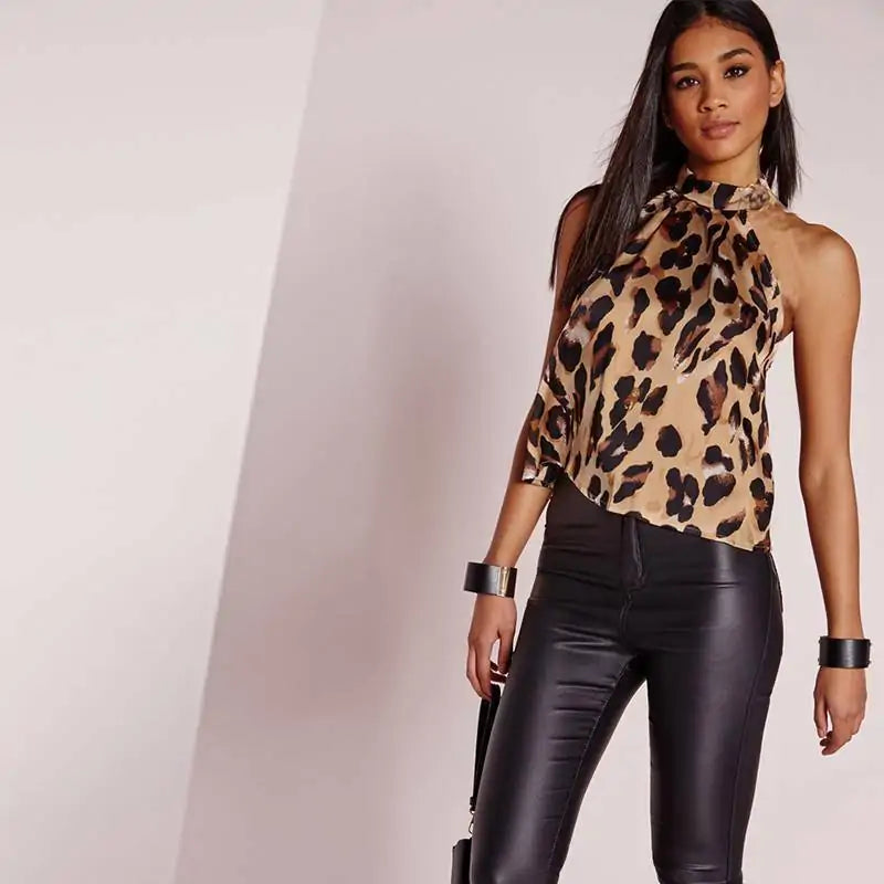 Leopard mönstrad, ärmlös blus