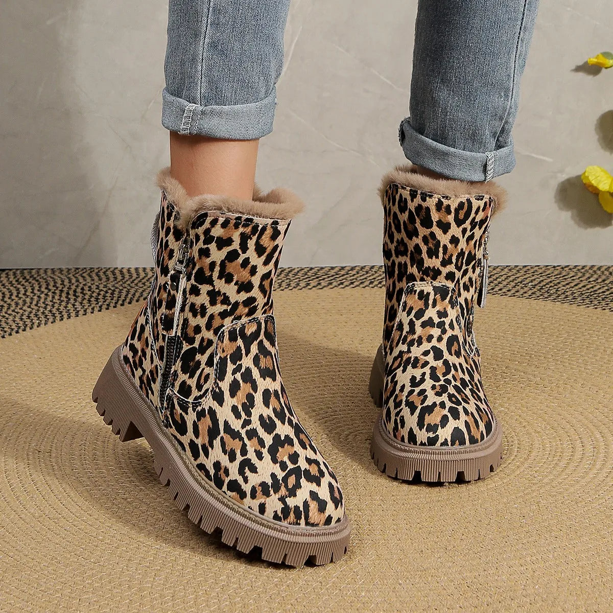 Leopardmönstrade snow boots