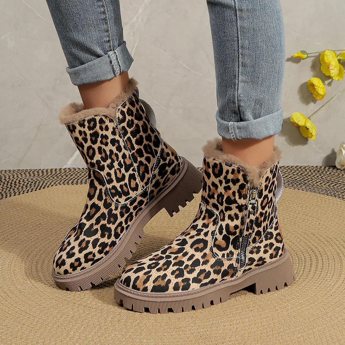 Leopardmönstrade snow boots