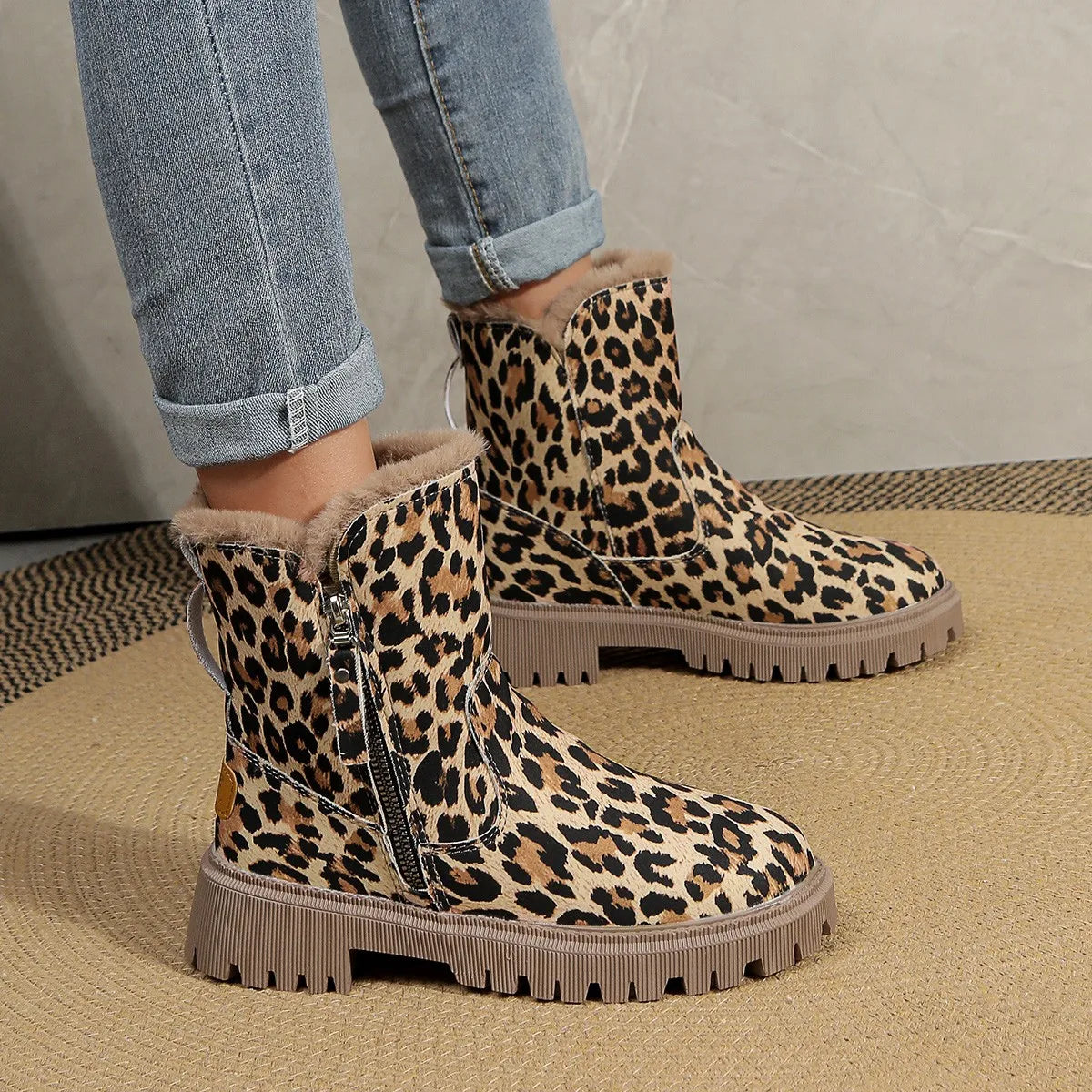 Leopardmönstrade snow boots